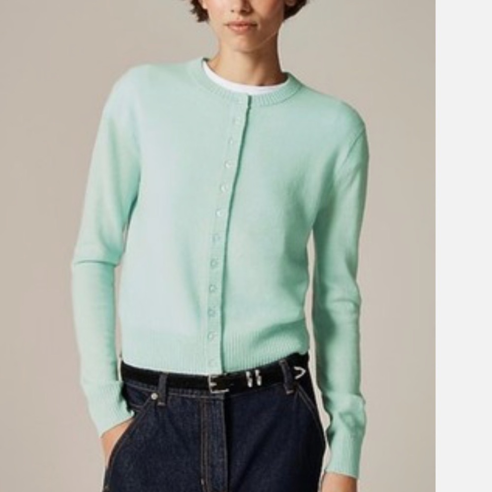 NWT J. Crew Perfect Cashmere Cardigan in Sky Mint - Size XXS